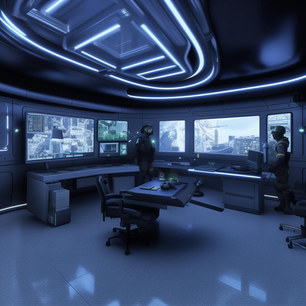 futuristic SWAT commander's office based on https://files.dreamhome.software/files/static/36604