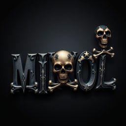 The word "MIIKOL" styled in bold, three-dimensional letters adorned with intricate skulls and crossbones