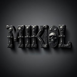 The word "MIIKOL" styled in bold, three-dimensional letters adorned with intricate skulls and crossbones