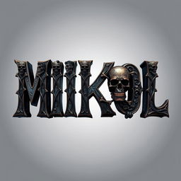 The word "MIIKOL" styled in bold, three-dimensional letters adorned with intricate skulls and crossbones