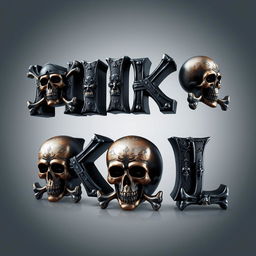 The word "MIIKOL" styled in bold, three-dimensional letters adorned with intricate skulls and crossbones