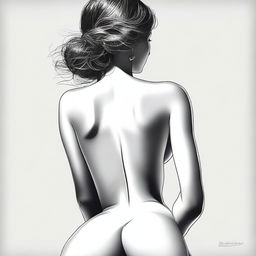 A tastefully done, high-quality digital art image that focuses on the curves and contours of a woman's figure from behind