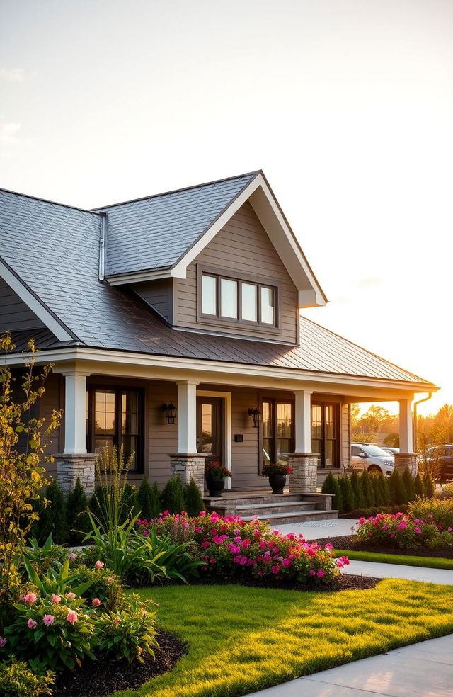 A modern house with a beautiful roof made of composite fiber, showcasing a sleek and stylish design