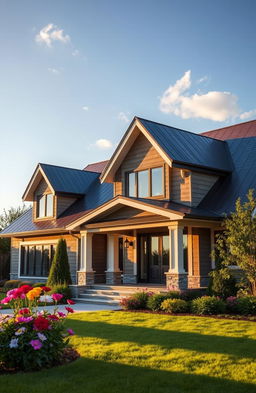 A modern house with a beautiful roof made of composite fiber, showcasing a sleek and stylish design