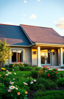 A modern house with a beautiful roof made of composite fiber, showcasing a sleek and stylish design