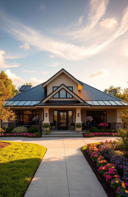 A modern house with a beautiful roof made of composite fiber, showcasing a sleek and stylish design