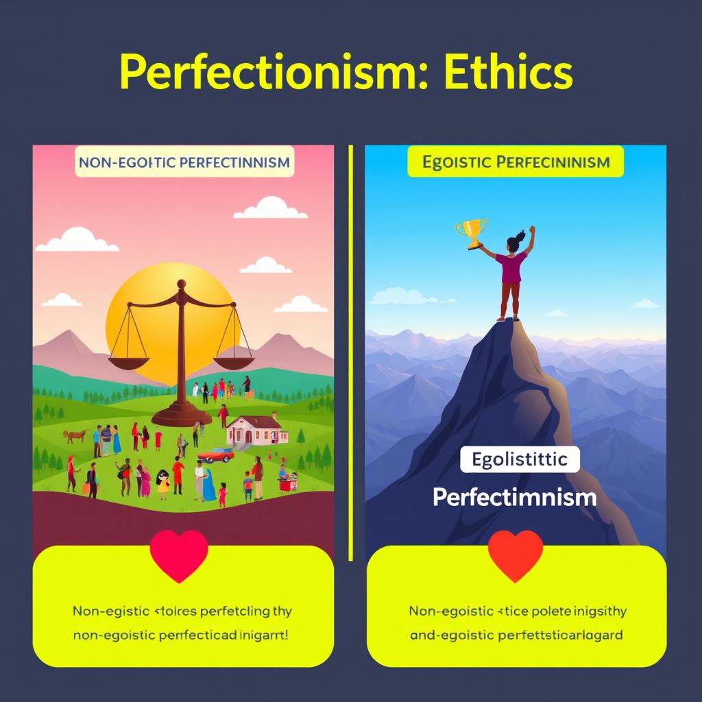 A digital poster illustrating the concepts of non-egoistic perfectionism and egoistic perfectionism