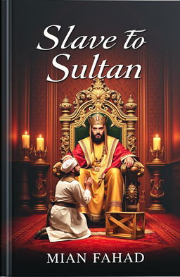 A book cover for 'Slave to Sultan' by Mian Fahad, featuring a dramatic scene of a man dressed in historical Middle Eastern attire, kneeling before a powerful sultan seated on an ornate throne