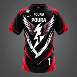 A modern and striking volleyball sports outfit featuring a t-shirt and shorts