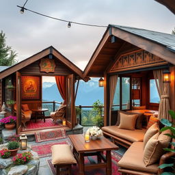 A beautifully designed cafe located in Nepal featuring separate cozy cabins