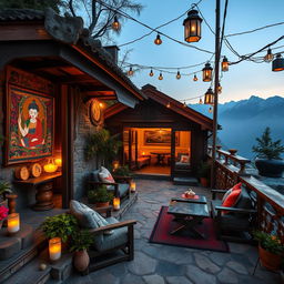 A beautifully designed cafe located in Nepal featuring separate cozy cabins