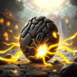 A visually striking dark chocolate cookie, centered in the frame, expertly crafted to appear rich and textured, resembling a character in a MOBA game