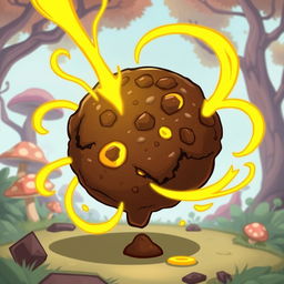 A hand-drawn cartoon style illustration of a dark chocolate cookie with a glossy texture, creatively designed to visually represent it draining a vibrant yellow energy