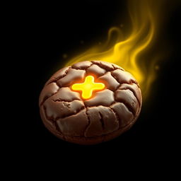 A dark chocolate cookie with intricate details, tinted with a rich, glossy brown texture