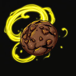 A hand-drawn style illustration of a dark chocolate cookie, depicted as an item that drains yellow energy