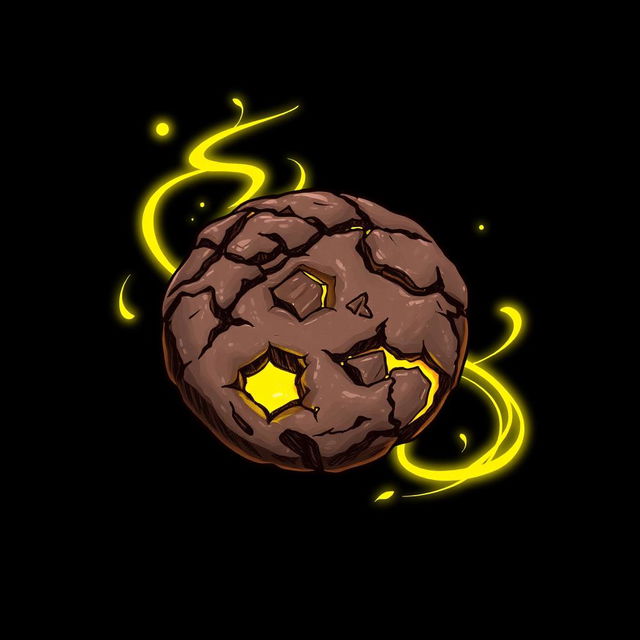 A hand-drawn style illustration of a dark chocolate cookie, depicted as an item that drains yellow energy