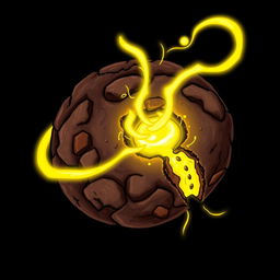 A hand-drawn style illustration of a dark chocolate cookie, depicted as an item that drains yellow energy
