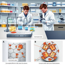 A detailed scientific illustration depicting the investigation of bromide ion effects on the corrosion of stainless steels