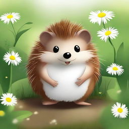 A high-quality digital art image of a brown hedgehog with white eyes, set in a natural environment