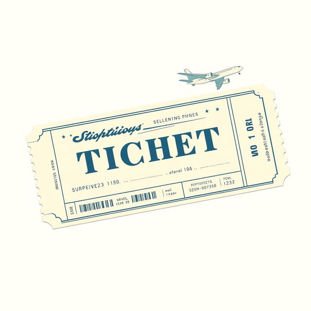 An illustration of a vintage flight ticket, depicting a classic airline design from the mid-20th century