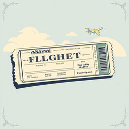 An illustration of a vintage flight ticket, depicting a classic airline design from the mid-20th century