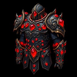 A detailed hand-drawn piece of armor inspired by the game Dota 2, adorned with scarlet glowing rubies embedded throughout the surface