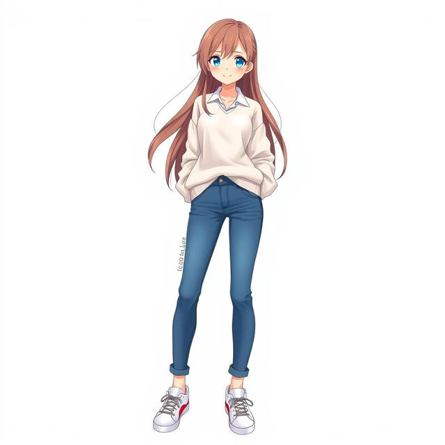 A tall and beautiful anime girl with a captivating appearance, standing against a pure white background