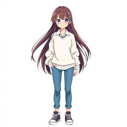 A tall and beautiful anime girl with a captivating appearance, standing against a pure white background