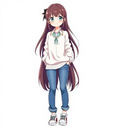 A tall and beautiful anime girl with a captivating appearance, standing against a pure white background