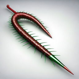 A high-quality 3D render of a red and green whip adorned with spikes