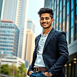 A 25-year-old man named Nazim Uddin, exuding confidence and charm, dressed in a smart and stylish outfit