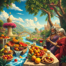 A vibrant and idyllic paradise free from all pain and suffering, where the inhabitants live in peace and constant tranquility