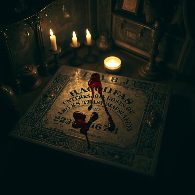 A mystical ouija board placed in the corner of an old, dimly lit room