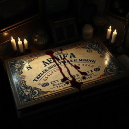 A mystical ouija board placed in the corner of an old, dimly lit room