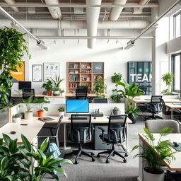 A serene and organized office space designed for productivity and comfort