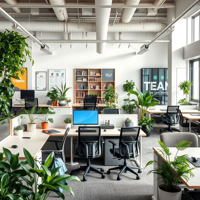 A serene and organized office space designed for productivity and comfort