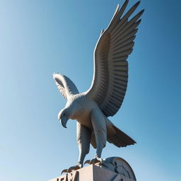 A majestic statue of a condor with its wings spread wide, towering at 2