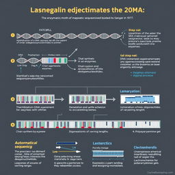 A detailed infographic illustrating the enzymatic method of DNA sequencing developed by Sanger in 1977