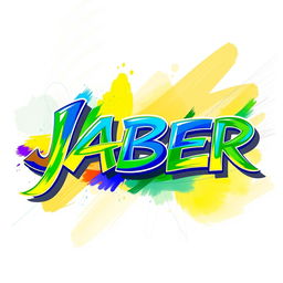 A vibrant and colorful artistic representation of the name 'JABER', with the letters designed in a dynamic and fluid style, incorporating bright colors like blue, green, and yellow