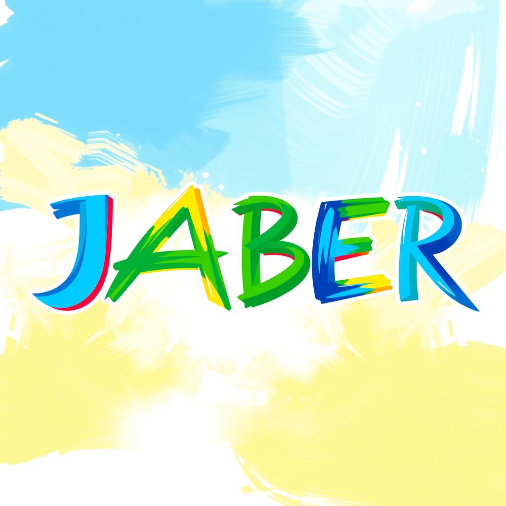 A vibrant and colorful artistic representation of the name 'JABER', with the letters designed in a dynamic and fluid style, incorporating bright colors like blue, green, and yellow