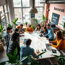 A creative workplace setting filled with vibrant colors and inspiring elements