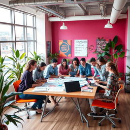 A creative workplace setting filled with vibrant colors and inspiring elements