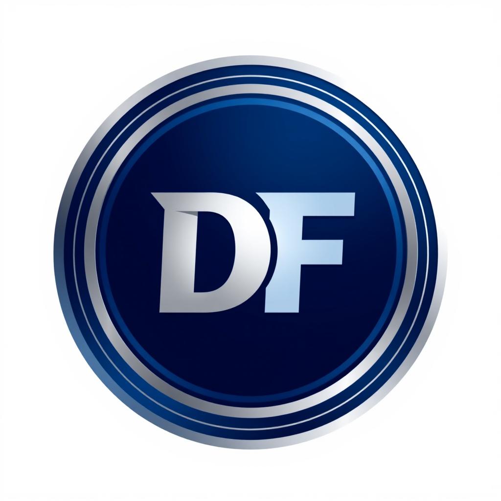 A sleek and modern circular logo featuring the letters "D F" prominently displayed at the center