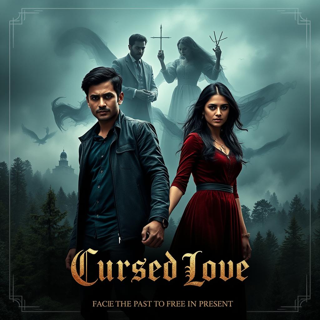 A dramatic movie poster for a supernatural thriller titled 'Cursed Love'