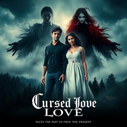 A dramatic movie poster for a supernatural thriller titled 'Cursed Love'