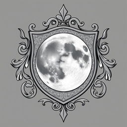 A beautifully designed coat of arms featuring a prominent full gray moon at its center