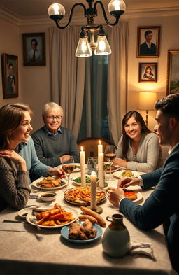 A warm, intimate family dinner scene featuring Walter and Victoria, a successful couple celebrating a decade of a thriving business 'Walter Investments'