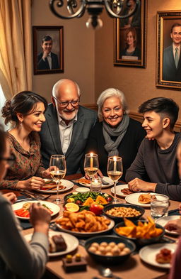A warm, intimate family dinner scene featuring Walter and Victoria, a successful couple celebrating a decade of a thriving business 'Walter Investments'