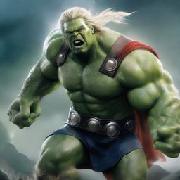 A high-resolution digital art image depicting the God of Thunder in a thrilling battle against the Hulk