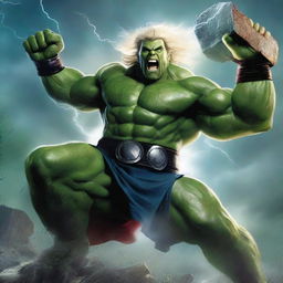 A high-resolution digital art image depicting the God of Thunder in a thrilling battle against the Hulk